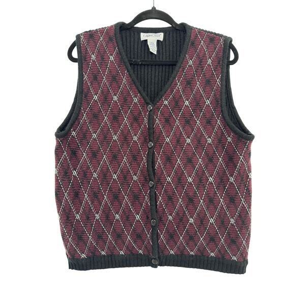 Cabin Creek Other - Vintage Cabin Creek Sweater Vest L Burgundy Argyle Knit Button Front  90s Grunge